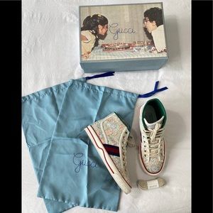 AUTH Gucci Liberty Sneakers High Top Tennis 1977 Floral Shoes Sepang Tracy 38